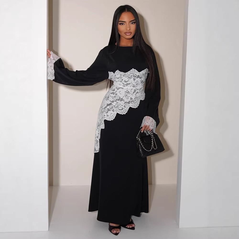 Damen Lagenlook-Spitzen-Tunika mit Bindegürtel und asymmetrischem Saum Drune