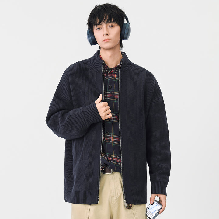 Damen Oversize-Strickjacke mit durchgehendem Reißverschluss und Stehkragen Drune