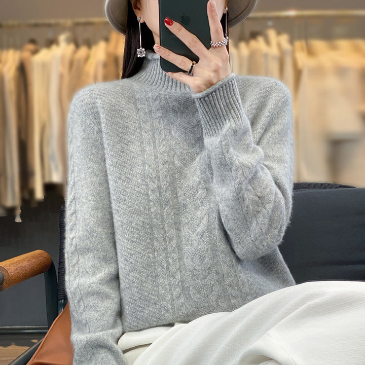 Damen Weicher Zopfstrick‑Mockneckpullover mit kaschmirähnlicher Haptik und verlängerten Rippbündchen Drune