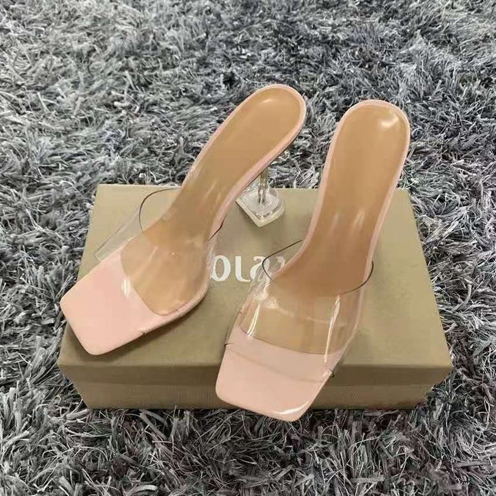 Damen transparente High Heel Sandalen mit quadratischer Fußbett-Design Drune