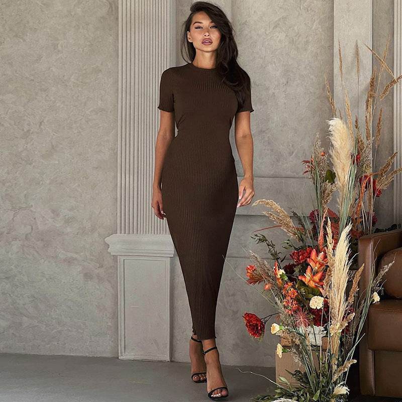 Damen Elegantes figurbetontes Maxikleid mit kurzem Ärmelschnitt Drune