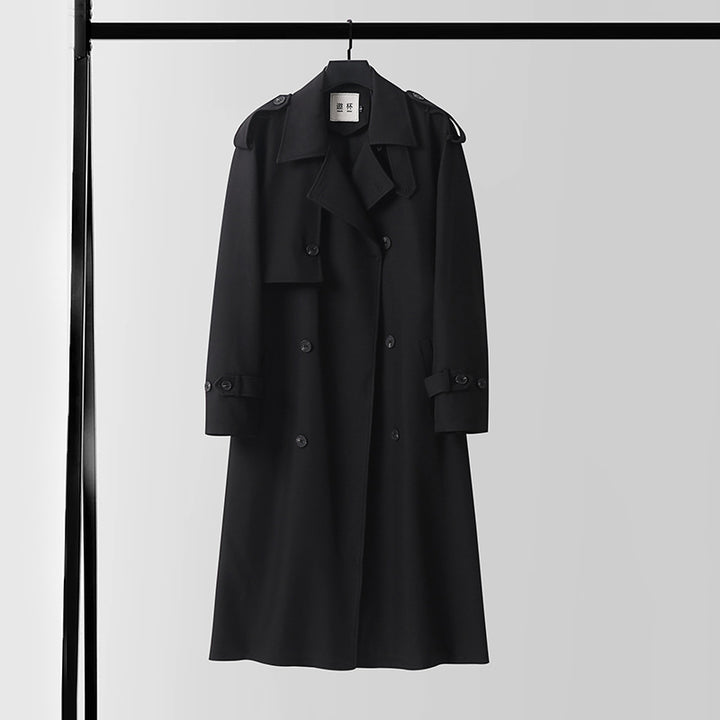 Herren Zeitloser Doppelreihiger Trenchcoat mit Taillengürtel, Schulterklappen und Manschettenriemen Drune