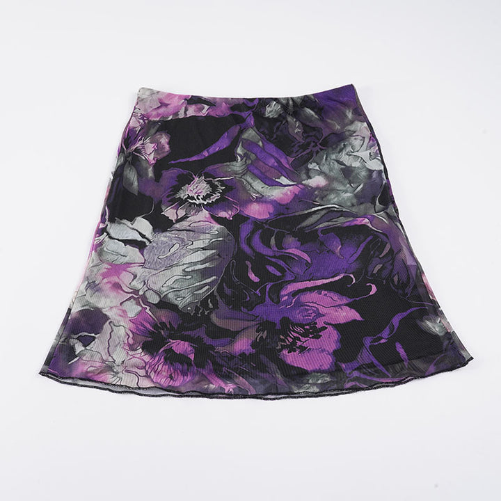 Damen eleganter Midirock mit floralem Design und fließendem Stoff Drune