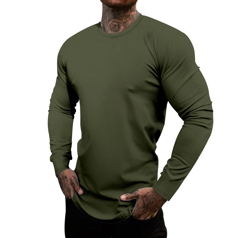 Herren nan figurbetontes Langarmshirt mit Rundhalsausschnitt, elastischem Baumwollstretch und verlängertem Saum Drune