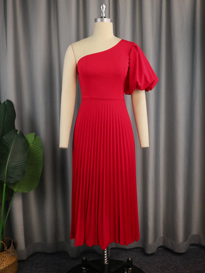 Damen Elegantes asymmetrisches Faltenkleid Drune