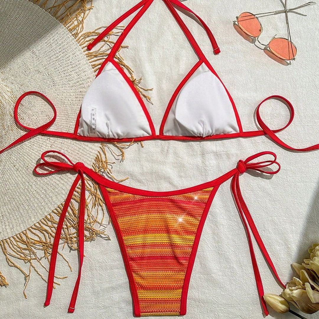 Damen Triangel-Bikini mit modischem Streifendesign Drune