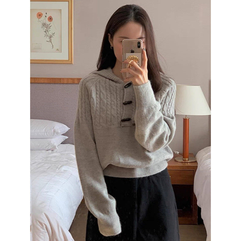 Damen Strickpullover mit großem Kragen Drune