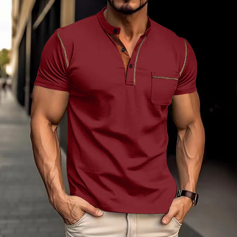 Herren Kurzarm-Henley-Shirt mit modischen Akzenten Drune