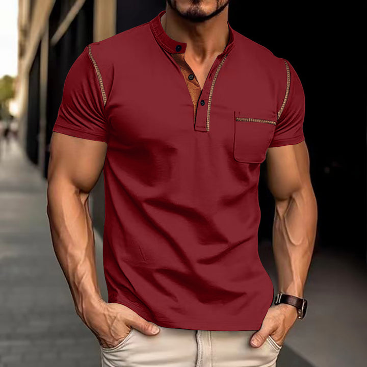 Herren Kurzarm-Henley-Shirt mit modischen Akzenten Drune