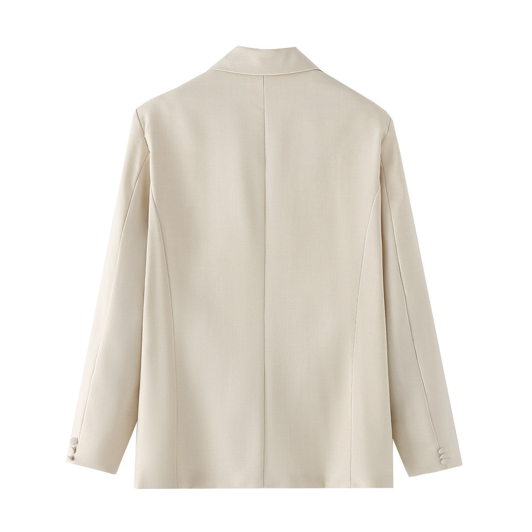 Damen nan dreiteiliges Anzugset mit Ketten‑Croptop, lockerem Blazer und hochtaillierter Bundfaltenhose Drune