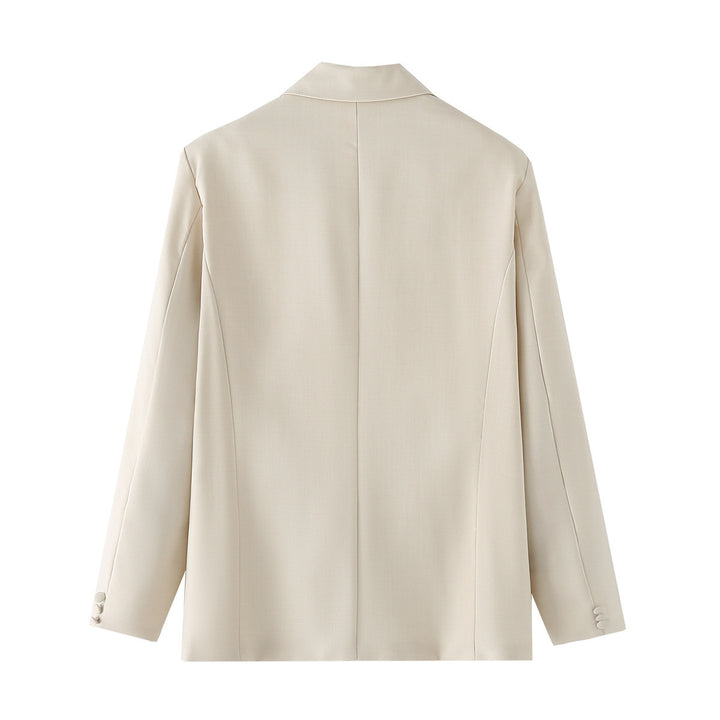 Damen nan dreiteiliges Anzugset mit Ketten‑Croptop, lockerem Blazer und hochtaillierter Bundfaltenhose Drune