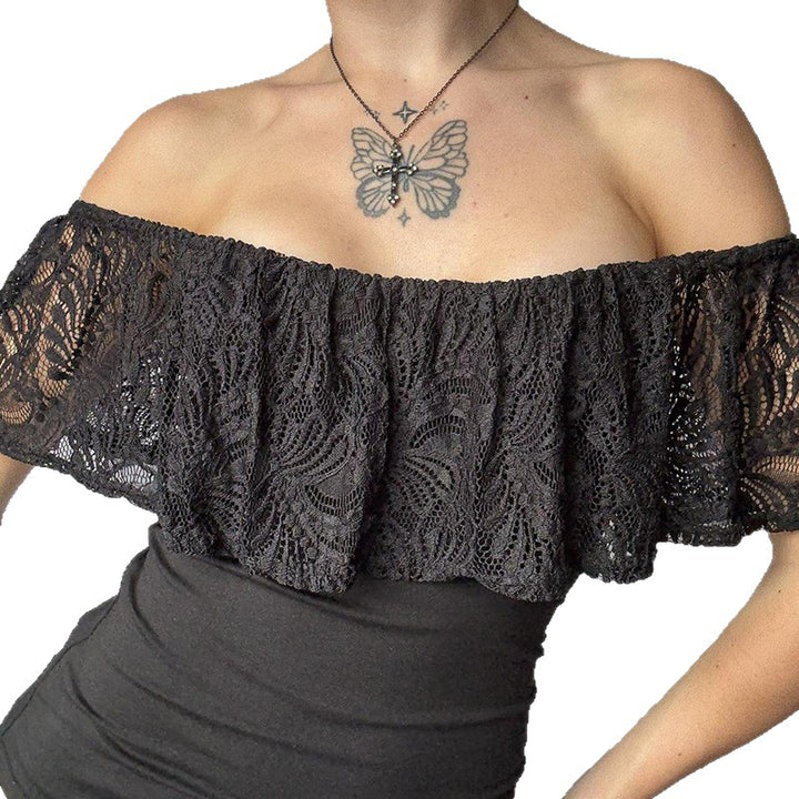Damen Oberteil mit Spitzen-Overlay und schulterfreiem Design Drune