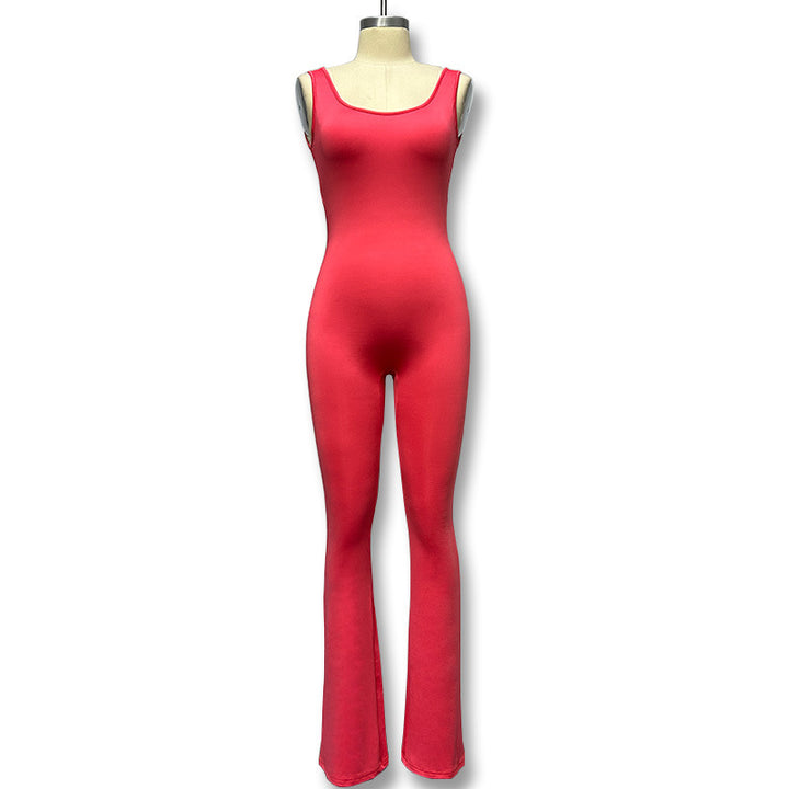 Damen Eleganter Jumpsuit mit figurbetonendem Schnitt und flared Beinen Drune