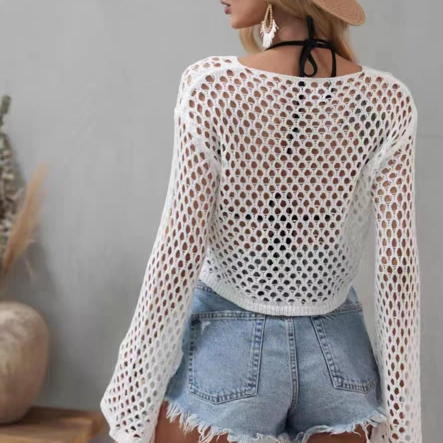 Damen Netzoberteil mit langem Arm und elegantem Ausschnitt Drune