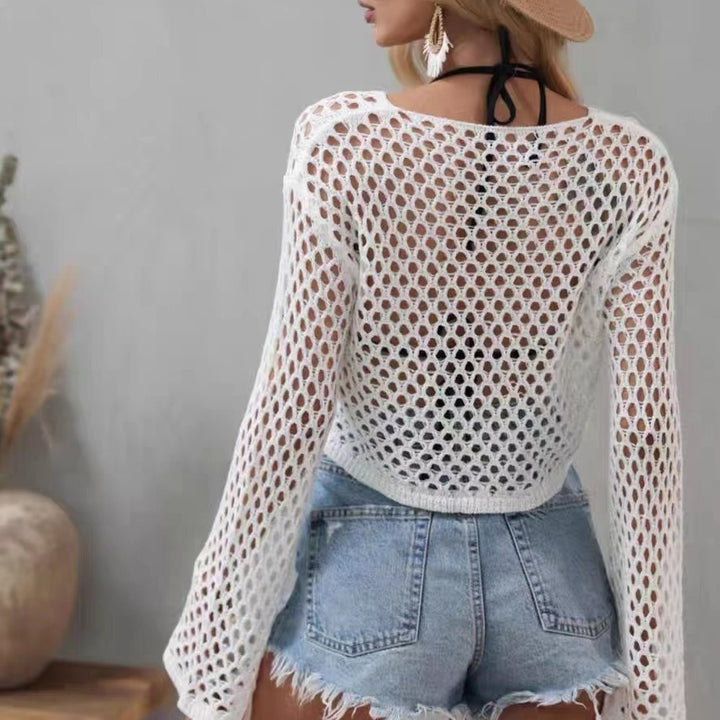 Damen Netzoberteil mit langem Arm und elegantem Ausschnitt Drune