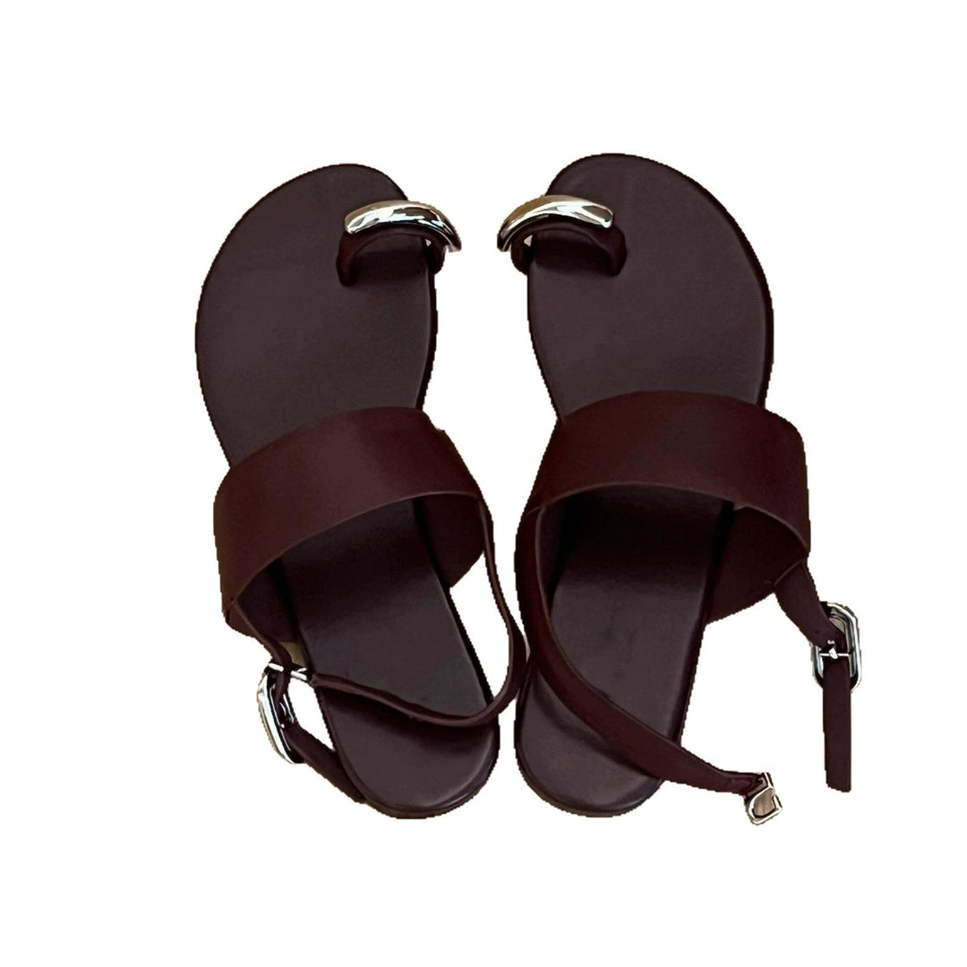 Damen elegante Zehentrenner-Sandalen mit modischen Riemen und metallic Akzent Drune