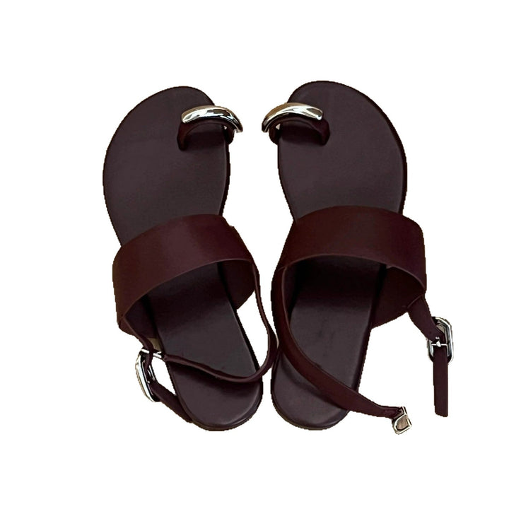 Damen elegante Zehentrenner-Sandalen mit modischen Riemen und metallic Akzent Drune