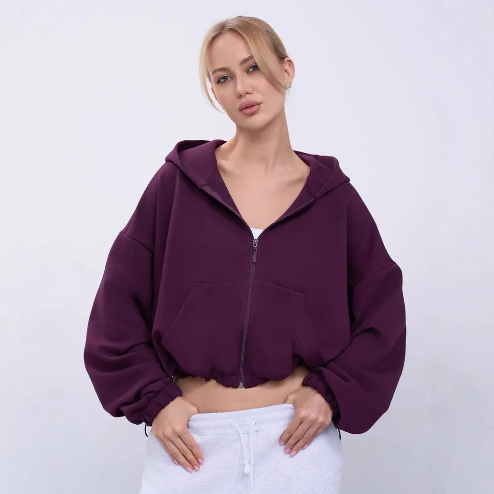 Damen lässiger oversized Kapuzenpullover mit Reißverschluss Drune