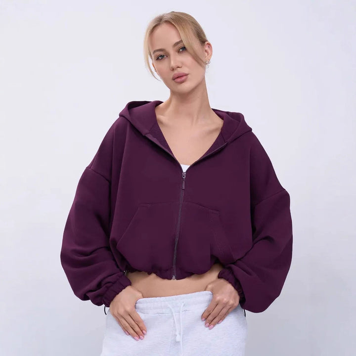 Damen lässiger oversized Kapuzenpullover mit Reißverschluss Drune