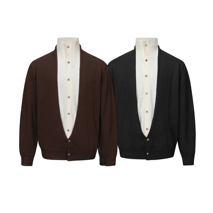 Herren Feinstrick-Layering-Cardigan mit tiefem V-Ausschnitt und integriertem Polokragen Drune