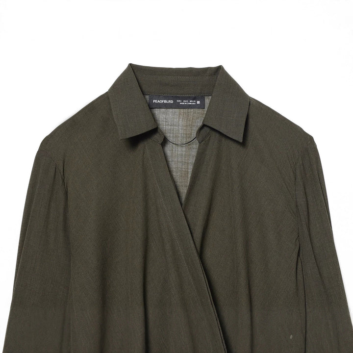 Damen nan Wickelbluse mit Hemdkragen, asymmetrischem Zipfelsaum und Knotenverschluss Drune