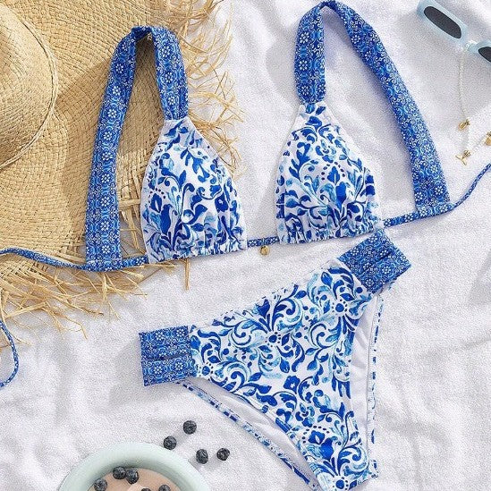 Damen Bikini mit dekorativen Rüschen und elegantem Muster Drune