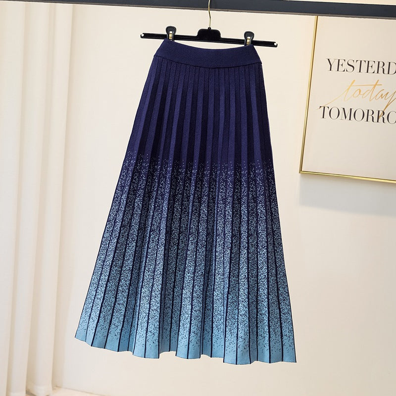 Damen Eleganter Plissee-Rock mit kontrastierenden Streifen Drune