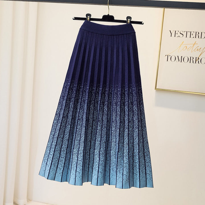 Damen Eleganter Plissee-Rock mit kontrastierenden Streifen Drune