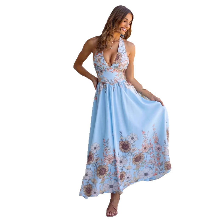 Damen Maxikleid mit tiefem V-Ausschnitt und floralem Print Drune