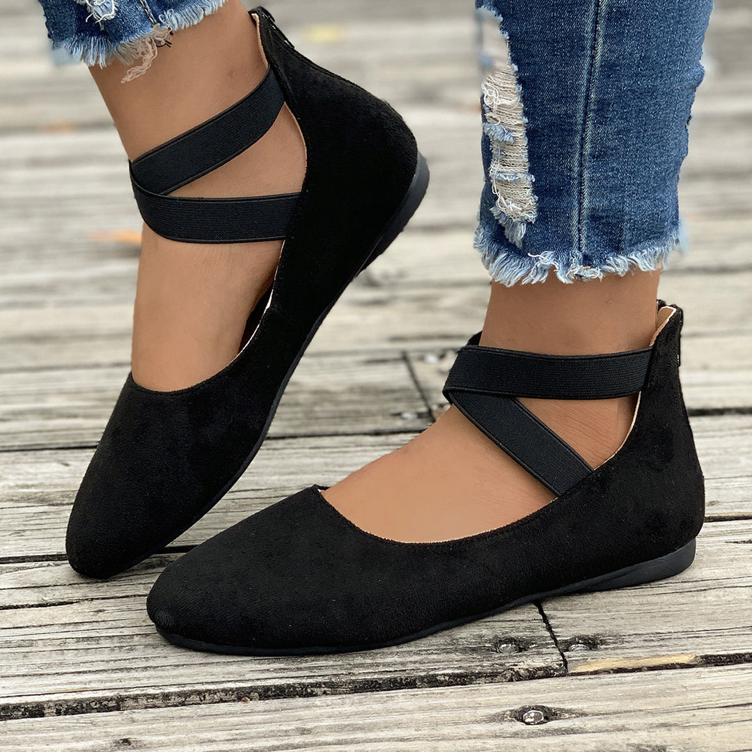 Damen elegante Ballerinas mit gekreuztem Riemen und weichem Obermaterial Drune