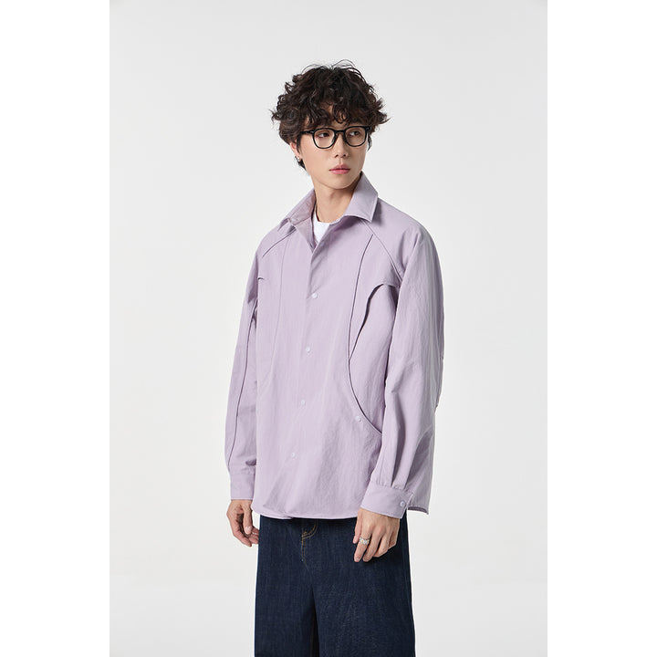 Damen Oversize-Hemdjacke mit geschwungener Teilnaht und Druckknopfleiste Drune