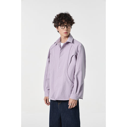 Damen Oversize-Hemdjacke mit geschwungener Teilnaht und Druckknopfleiste Drune