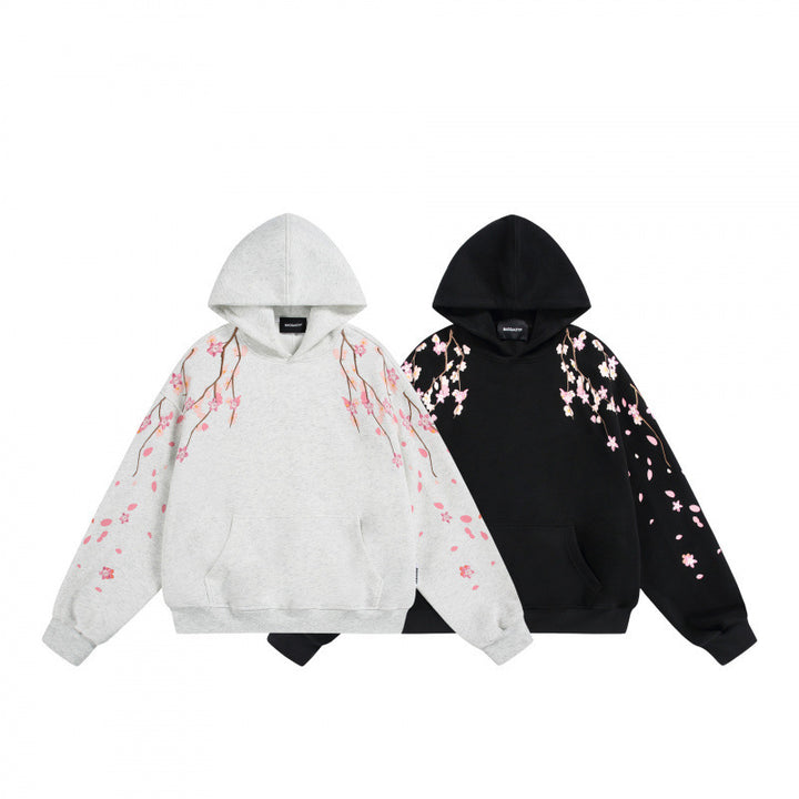 Unisex Oversize-Kapuzensweatshirt mit Kirschblüten-Print, Kängurutasche und lockerem Schnitt Drune