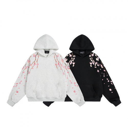 Unisex Oversize-Kapuzensweatshirt mit Kirschblüten-Print, Kängurutasche und lockerem Schnitt Drune