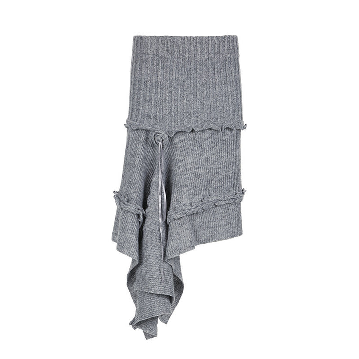Damen asymmetrischer Strickrock mit dekorativen Fransen und elastischem Bund Drune