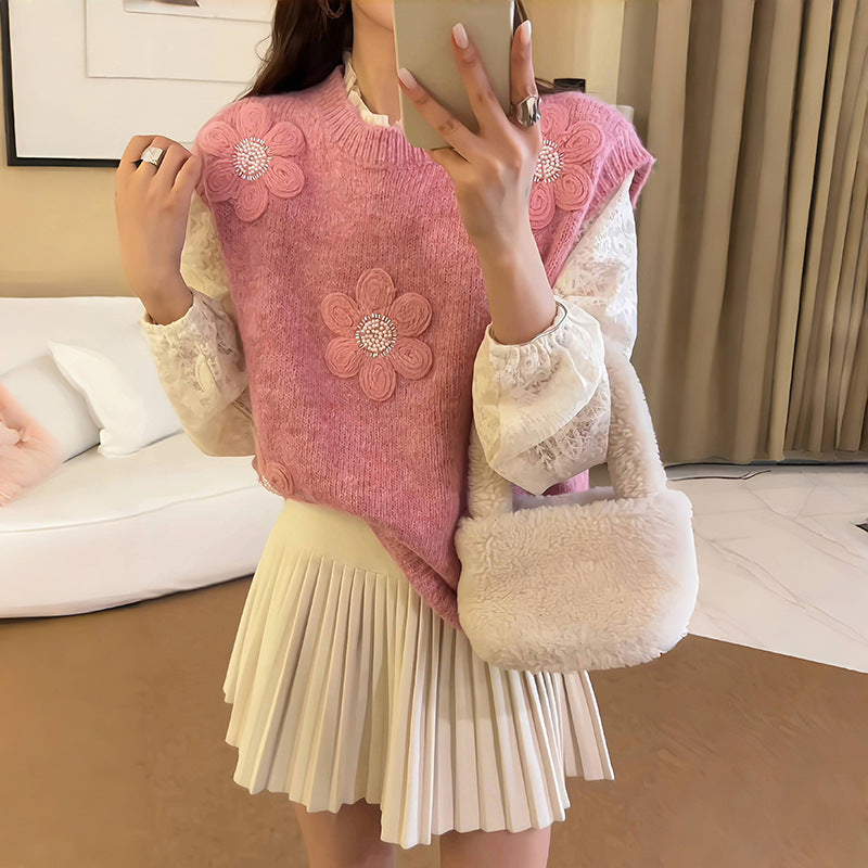 Damen Strickpullover mit floralen 3D-Applikationen Drune