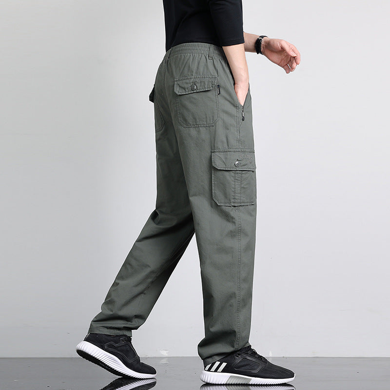 Herren Lockere Cargohose mit elastischem Bund, Multifach‑Taschen & geradem Bein Drune