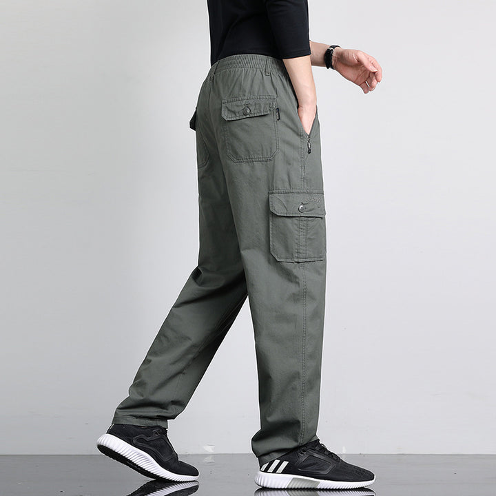 Herren Lockere Cargohose mit elastischem Bund, Multifach‑Taschen & geradem Bein Drune