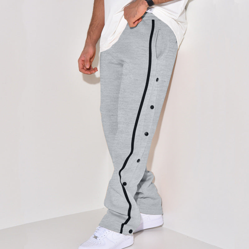 Herren Snap-Trackhose mit seitlichem Kontraststreifen, Druckknopf-Leiste und elastischem Bund Drune