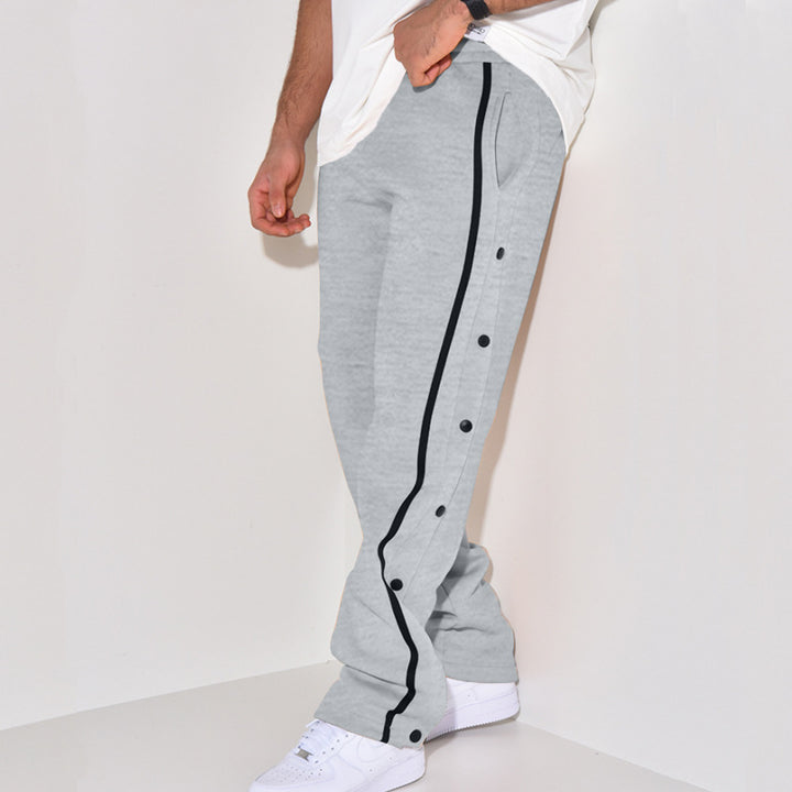 Herren Snap-Trackhose mit seitlichem Kontraststreifen, Druckknopf-Leiste und elastischem Bund Drune