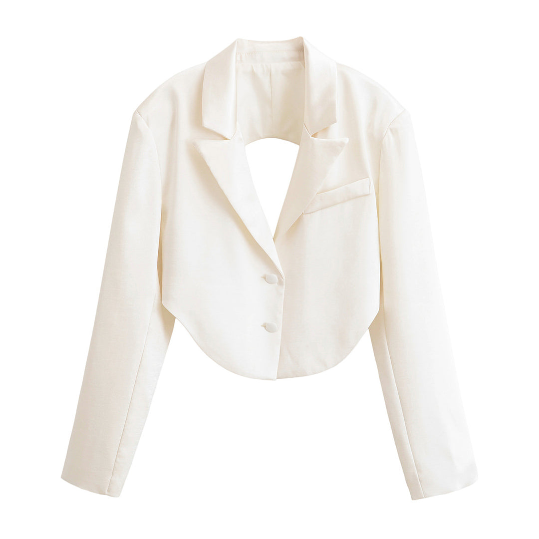 Damen Cropped-Kurzblazer mit abgerundetem Saum und Reverskragen Drune