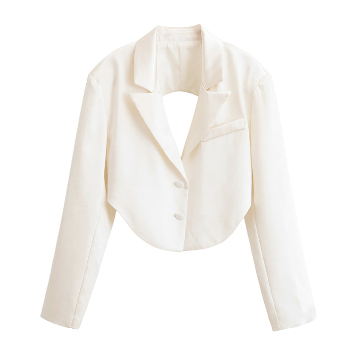 Damen Cropped-Kurzblazer mit abgerundetem Saum und Reverskragen Drune