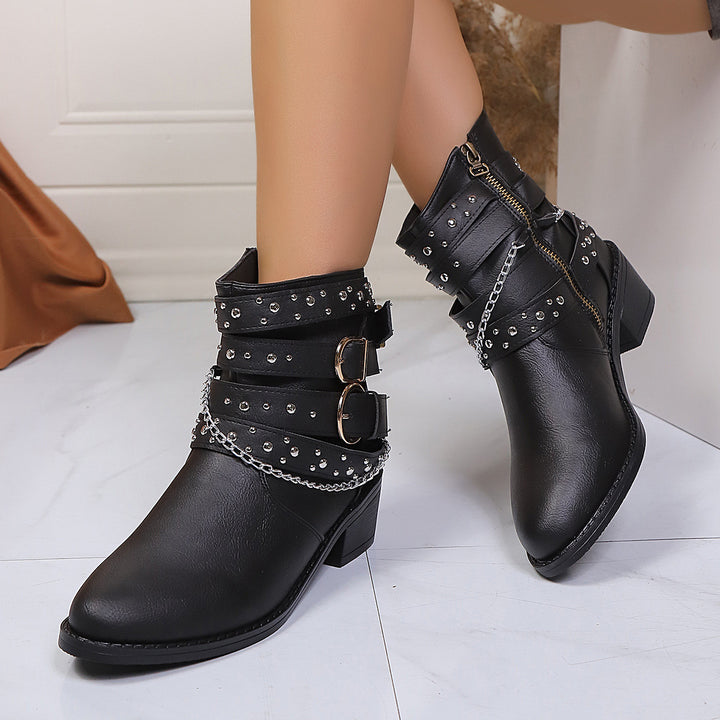 Damen Nietenbesetzte Stiefelette mit Ketten‑ und Schnallen‑Details Drune