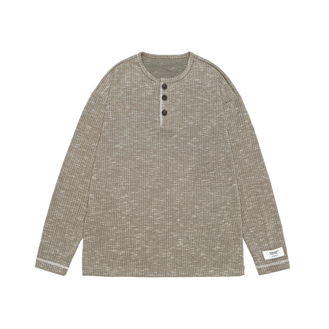 Unisex Gerippter Henley-Pullover mit Knopfleiste und Oversize-Silhouette Drune