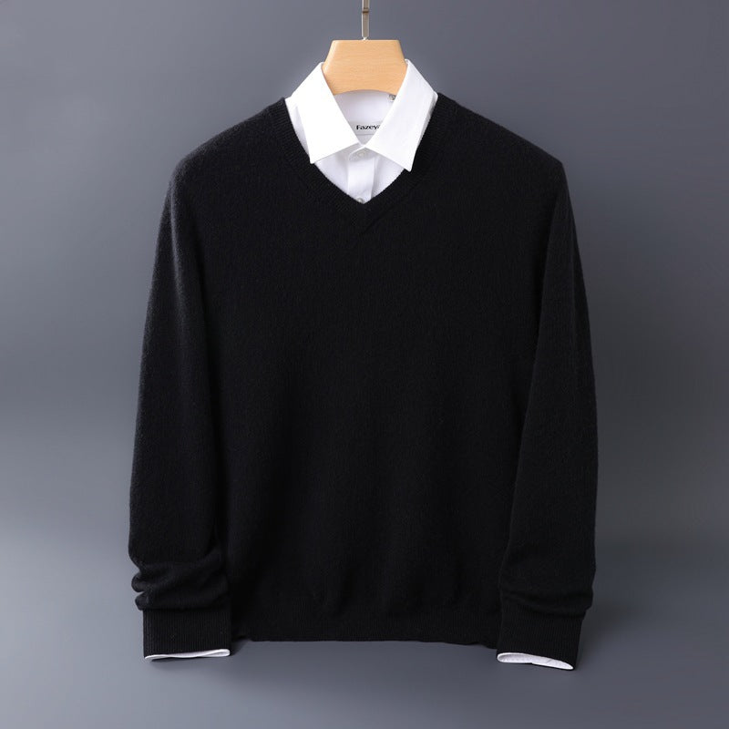 Herren Feiner V-Ausschnitt-Pullover aus Merino-Kaschmir-Mix mit gerippten Bündchen Drune