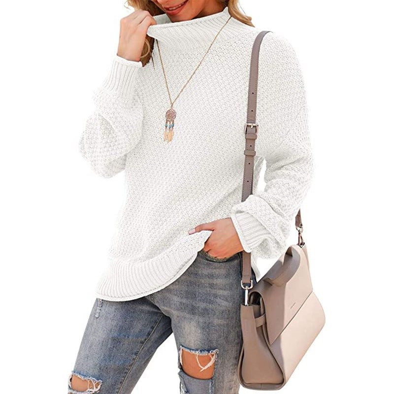Damen Grobstrickpullover mit hohem Kragen und modischer Struktur Drune