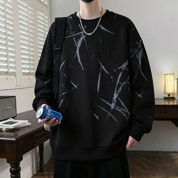 Herren Sweatshirt mit abstraktem Print, Rundhalsausschnitt und relaxed Fit Drune