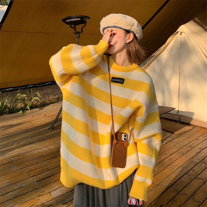 Damen kuscheliger Pullover mit breiten Streifen und weichem Material Drune