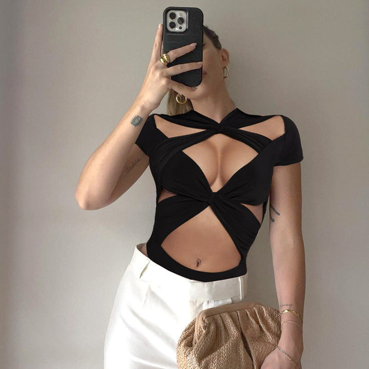 Damen Cut-Out Crop-Top Drune
