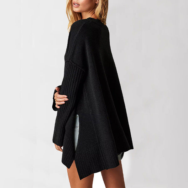 Damen lässiger V-Ausschnitt Pullover mit strukturierten Ärmeln und Oversized-Schnitt Drune